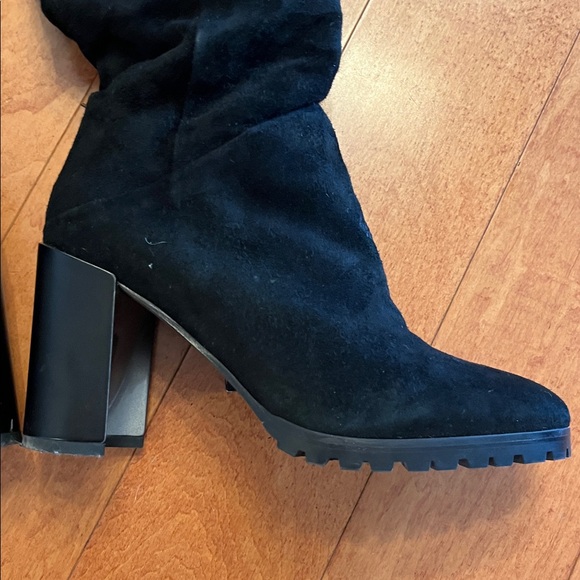 Black suede and shearling lined knee high boots with heels - Picture 15 of 16